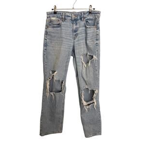 American Eagle Curvy Straight Jeans Womens 8 Light Wash Distressed Ripped